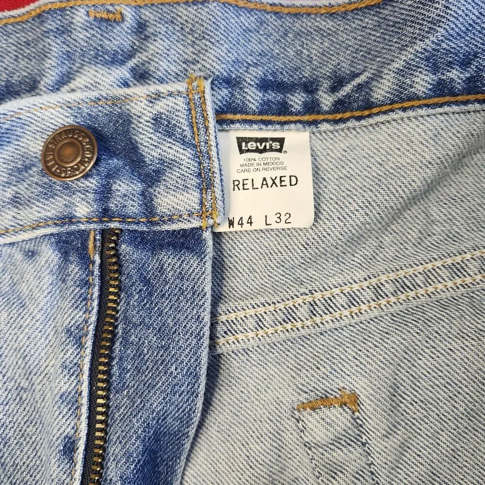 Vtg 90s Y2K Levis Orange Tab Jeans Mens 44x32 Relaxed Fit Light Wash Denim USA
